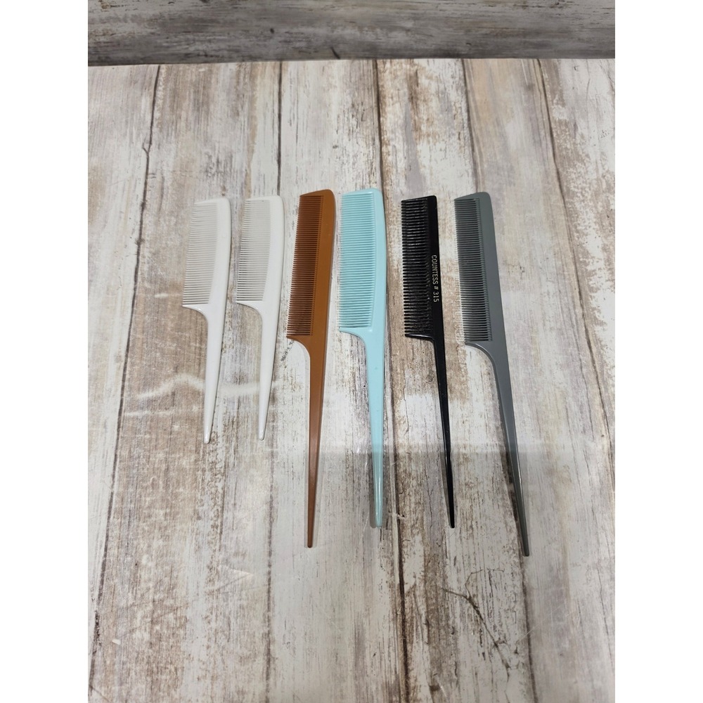 Lot of 6 Professional Rat Tail Hair Combs Multi Color Countess 315 Styling Tools